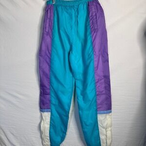 VINTAGE 90s Colorblock Windbreaker Pants Teal Purple White Womens Medium